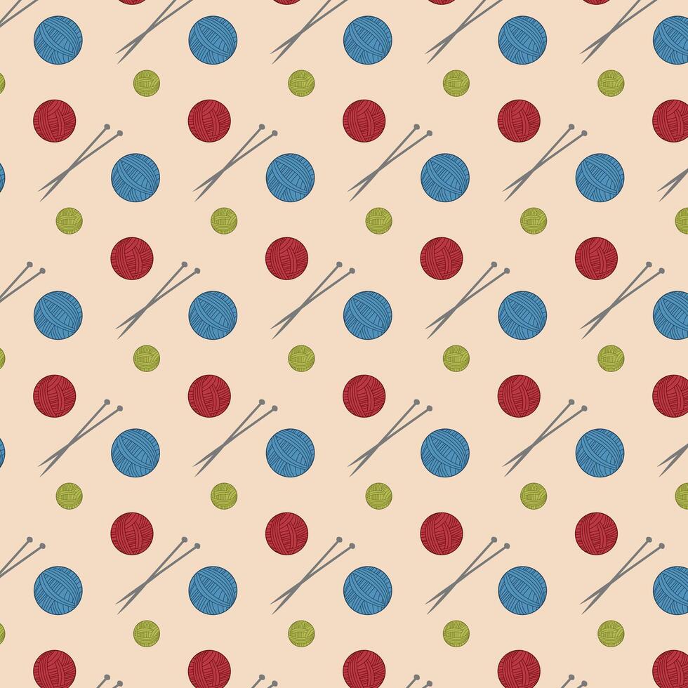 Knitting Pattern with Colorful Yarn Balls and Needles. Cozy Background Design for Wrapping Paper, Textile Prints, DIY Craft Projects, Knitting Blog Illustrations. illustration vector