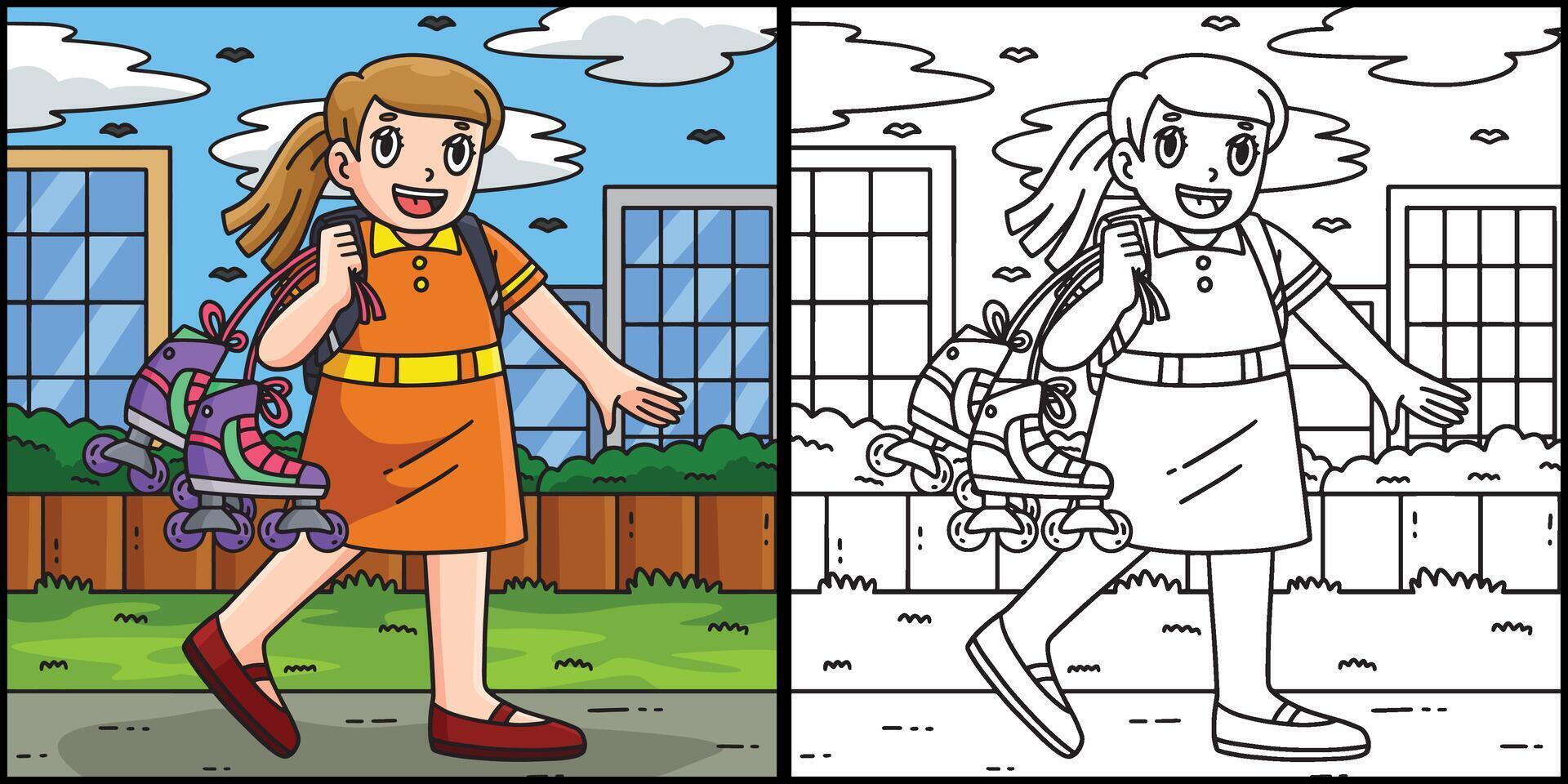 Female Inline Skater Carrying Skates Illustration vector