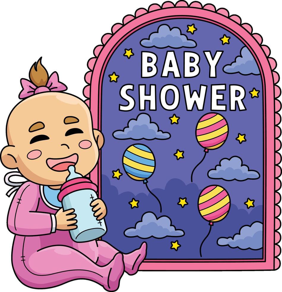 Baby Shower Baby Drinking Milk Cartoon Clipart vector
