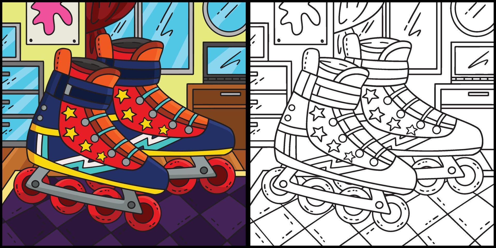 Inline Skates for Boy Coloring Page Illustration vector