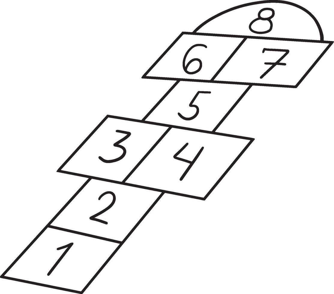 Playground Hopscotch Isolated Coloring Page vector