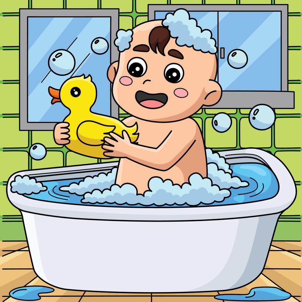 Baby Shower Baby Showering Colored Cartoon vector
