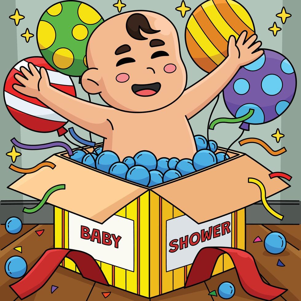 Baby Shower Surprise Box Colored Cartoon vector