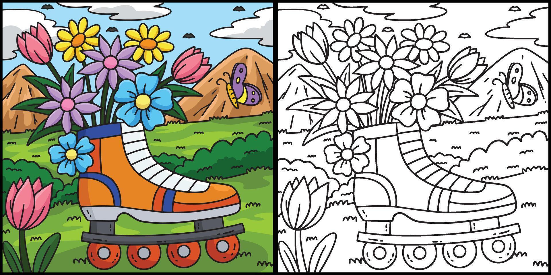 Inline Skates with Sprouting Flowers Illustration vector
