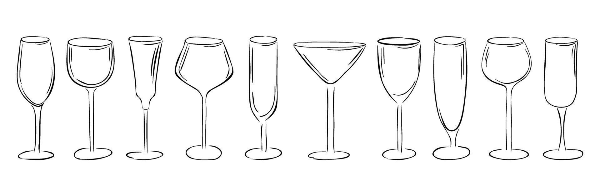 Set of wine and alcoholic beverages glasses vector
