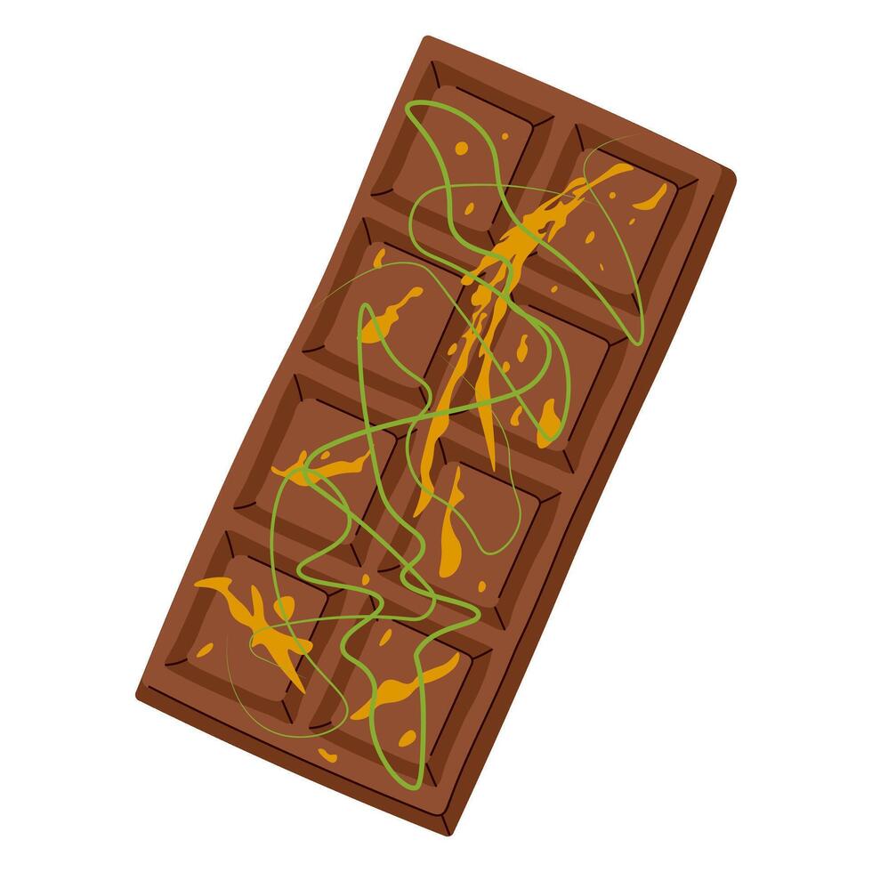 Dubai chocolate bar with pistachio paste filling. Luxury gourmet dessert. Premium handmade chocolate, cocoa dessert vector