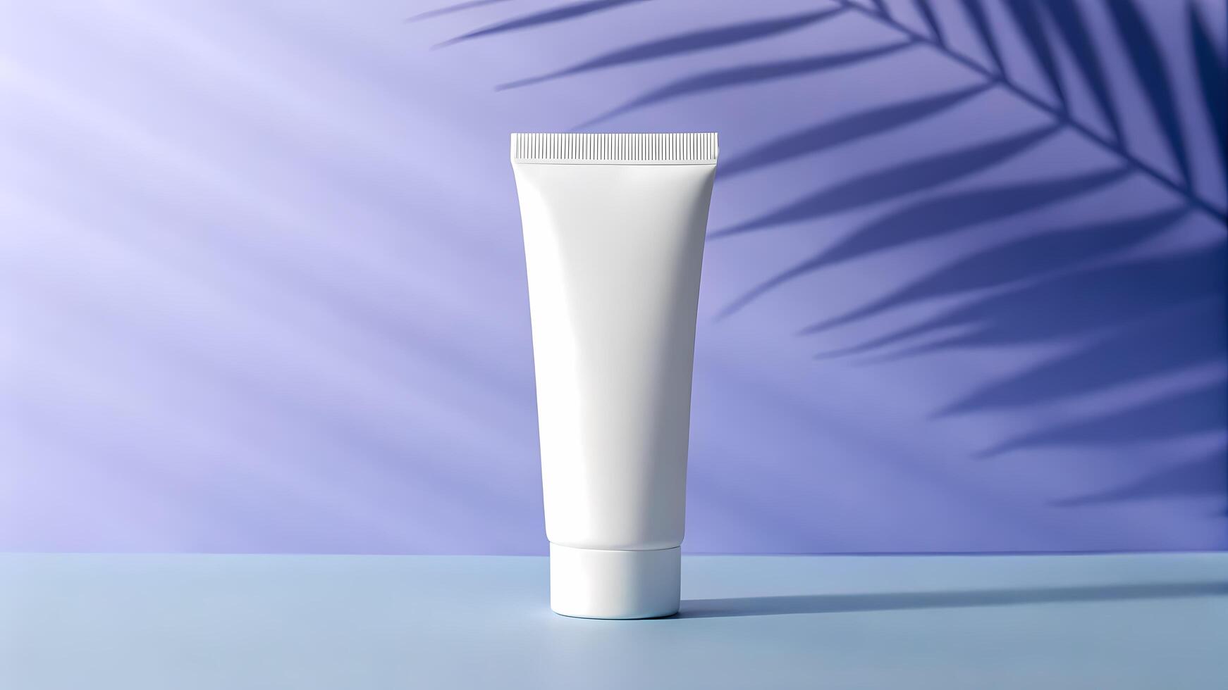 Cosmetic Tube Mockup on Pastel Background with Leaf Shadow Overlay photo
