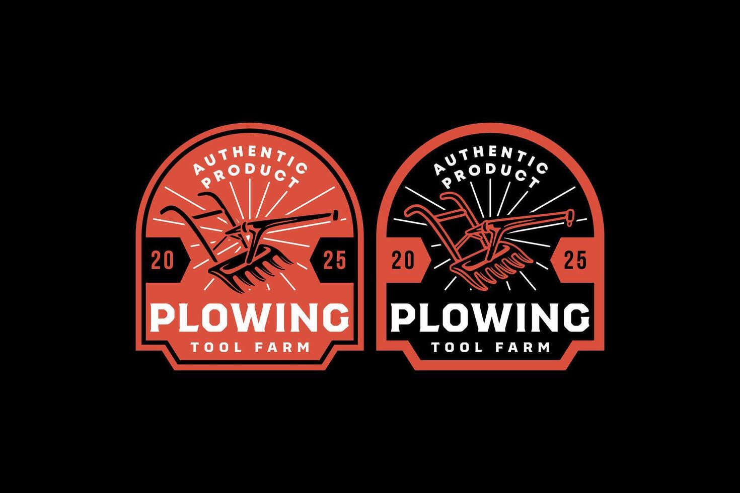 manual plow farming tool retro badge logo design set for farmer, agricultural, ecology, harvest, environment. traditional plough equipment vintage emblem element design graphic collections vector