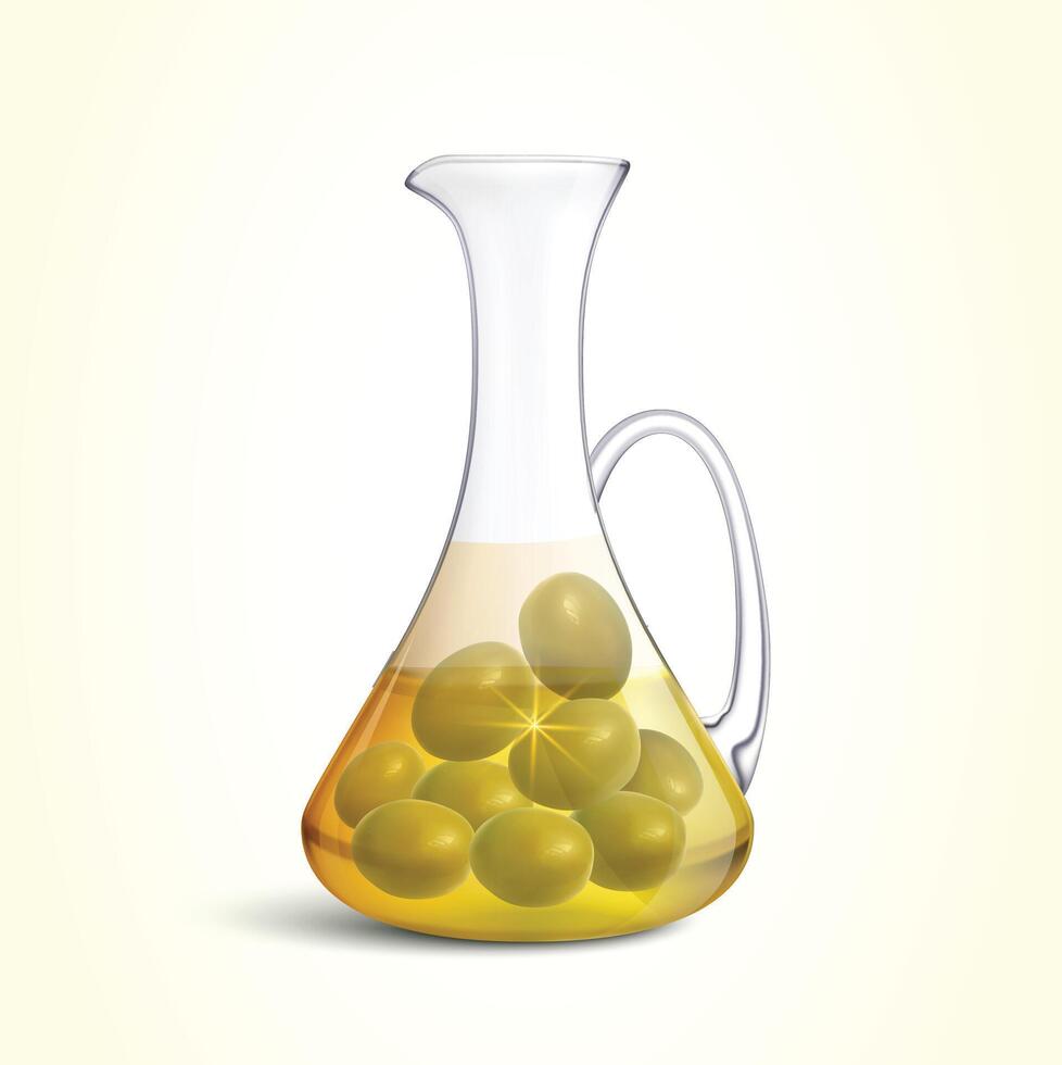 Olive oil decanter with olives inside vector
