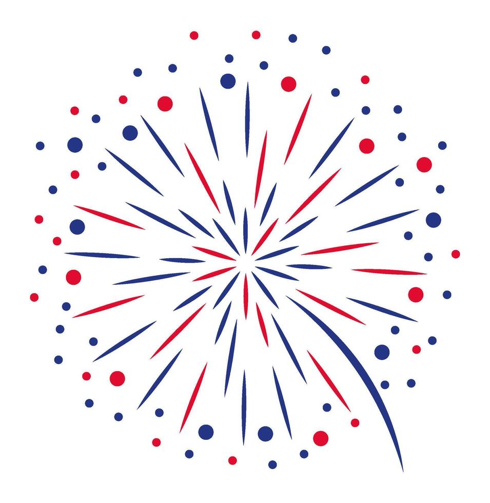 Red and blue firework exploding with dots on a white background creating a festive atmosphere, perfect for celebrations and events such as Independence Day or New Year's Eve vector