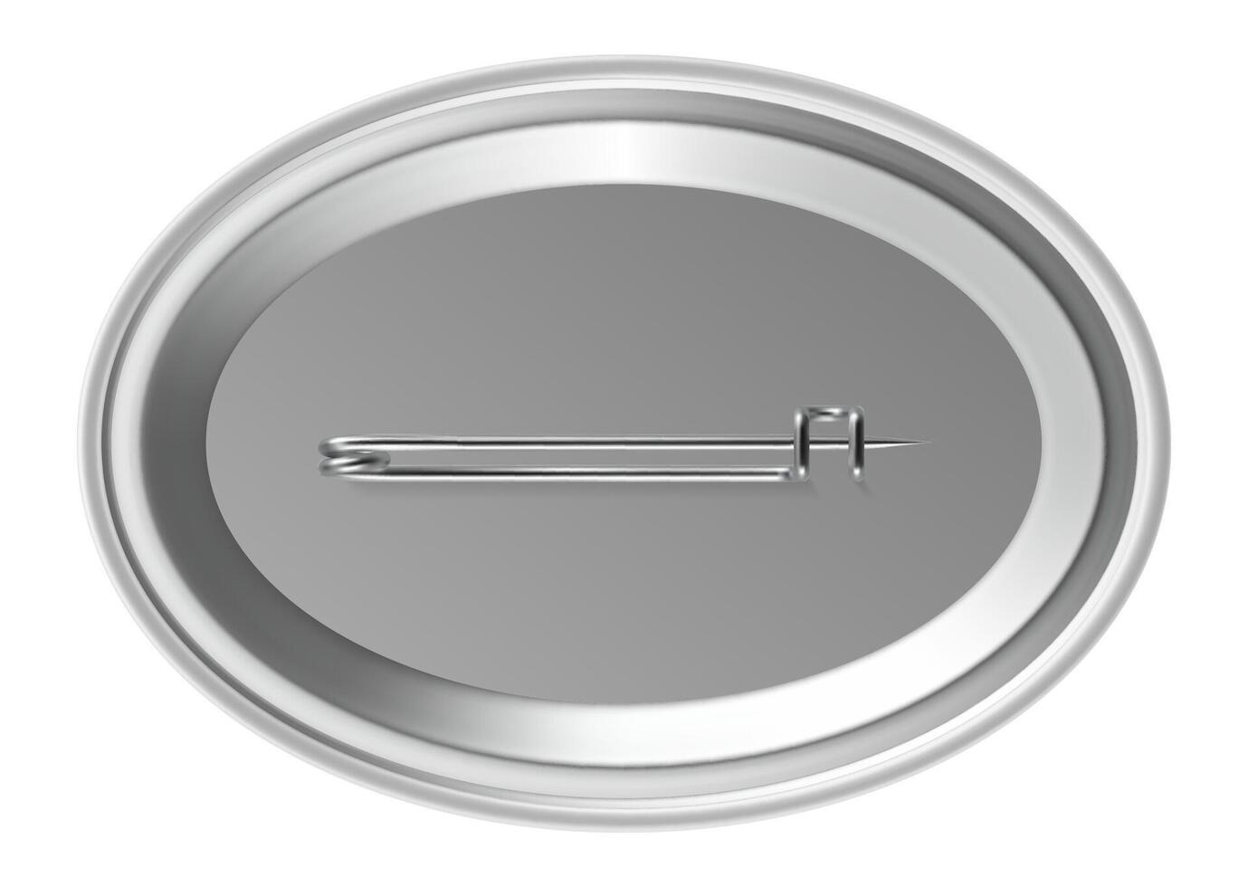 Oval shaped blank pin button badge featuring a metal pin back, isolated against a white background with a clean clipping path, offering a versatile template for design and branding vector