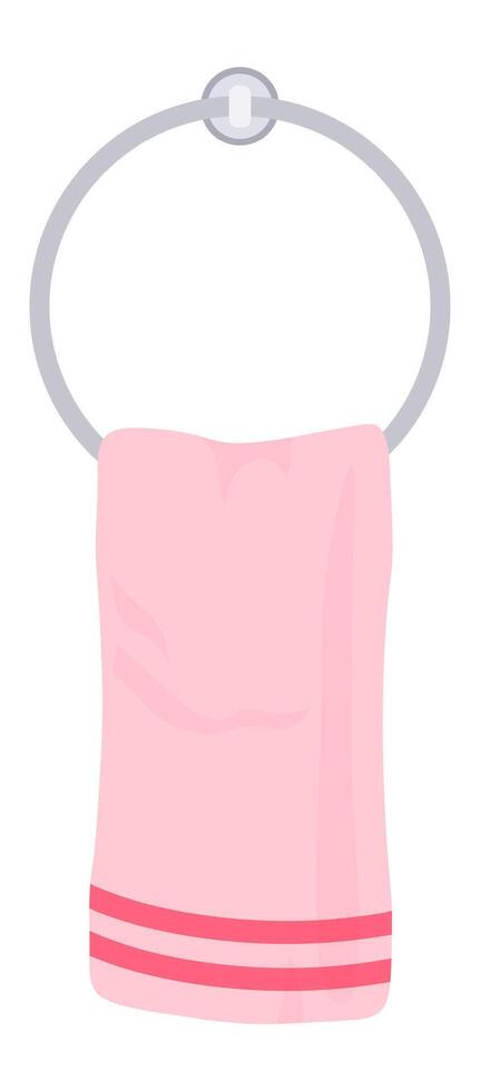 Clean pink towel hanging gracefully on a circular chrome towel rail, embodying ideals of bathroom hygiene and cleanliness while enhancing the overall aesthetic of any washroom vector