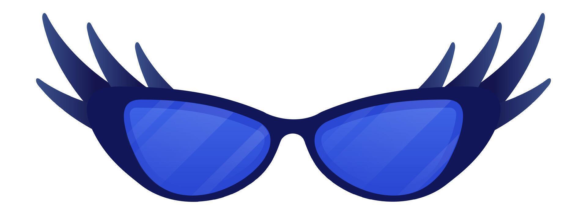Stylish blue sunglasses with long eyelashes radiating summer vibes and a playful, fashionable attitude, perfect for adding a touch of whimsy to any summer outfit vector
