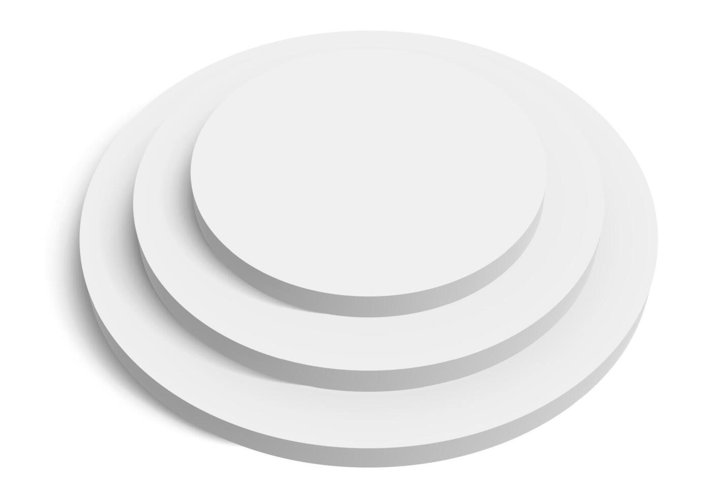 Three white round platforms are creating a pedestal with three levels, perfect for showcasing products or concepts, with a clean and minimalist design vector