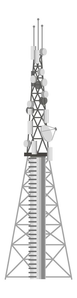 Telecommunication tower standing tall, equipped with satellite dishes and antennas, ensuring seamless connectivity and facilitating global communication networks vector