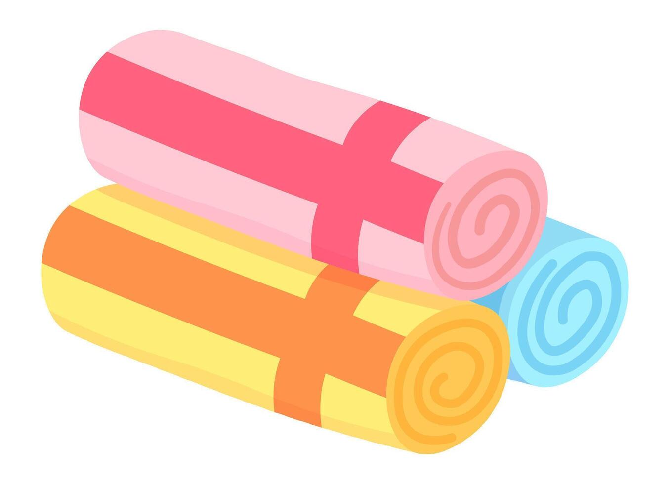 Colorful rolled beach towels forming a vibrant stack, eagerly awaiting vacationers on a sunny day, embodying the spirit of summer vacations and joyful holidays by the sea vector