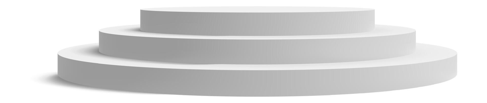 Round white podium with three steps casting a shadow, perfect for showcasing products or displaying awards, creating a clean and minimalist presentation vector
