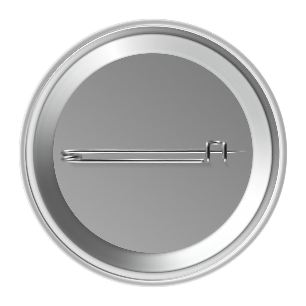 Back side of a round badge revealing a pin and metal structure, highlighting a simple yet effective fastening mechanism designed for secure attachment to clothing or accessories vector