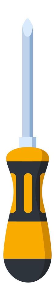 Screwdriver featuring an orange and black handle with a gray shank, positioned against a white background in a simple, minimalist illustration vector
