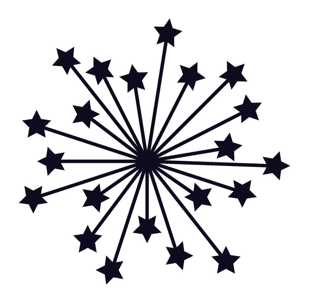 Several black five pointed stars are linked by straight lines to a central black circle, creating a beautiful radial pattern on a white background vector