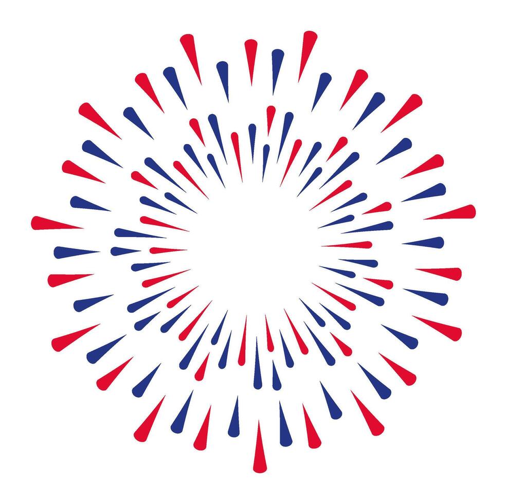 Red and blue stylized fireworks exploding creating a round frame, perfect for patriotic celebrations and festive events with copy space in the center vector
