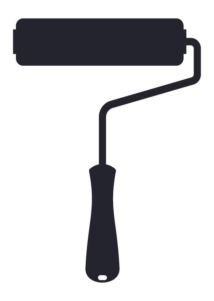Black silhouette of a paint roller with a handle, symbolizing painting, home renovation, and DIY projects. Perfect for illustrating various interior design and maintenance themes vector