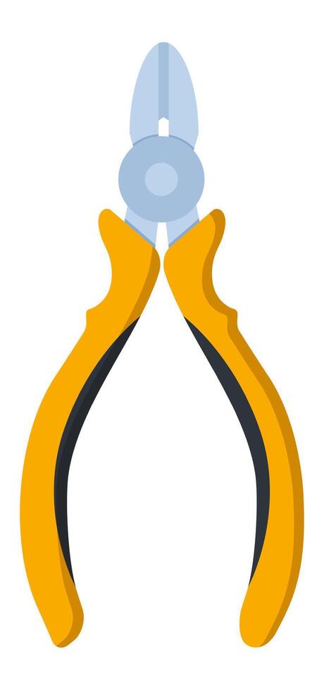 Diagonal cutting pliers with yellow and black ergonomic handles and a v shaped jaw for gripping and cutting wires and cables, ideal for electricians, mechanics, and DIY enthusiasts vector