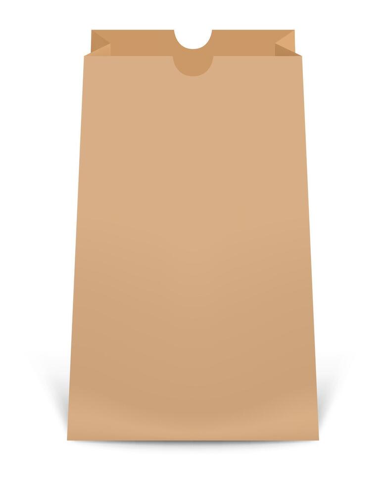 Realistic brown paper bag resting on a white background, casting a soft shadow, perfect for displaying designs and branding in a clean, minimalistic style vector
