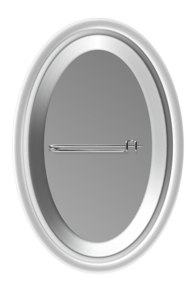 Blank white oval pin button badge with metal clasp showing back side, creating a customizable and promotional template for various design concepts vector