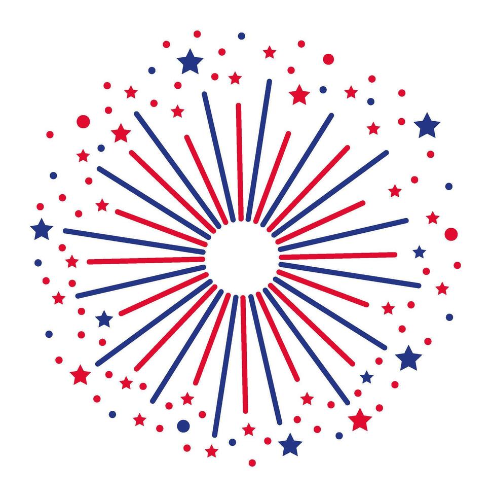 Red and blue firework exploding with small stars and dots on white background, perfect for celebrating United States holidays like Independence Day or Memorial Day vector