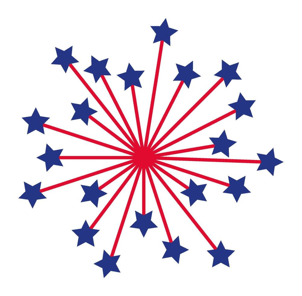 Red lines connect blue stars expanding from a central red circle, resembling a firework or starburst pattern, perfect for celebrating American holidays vector
