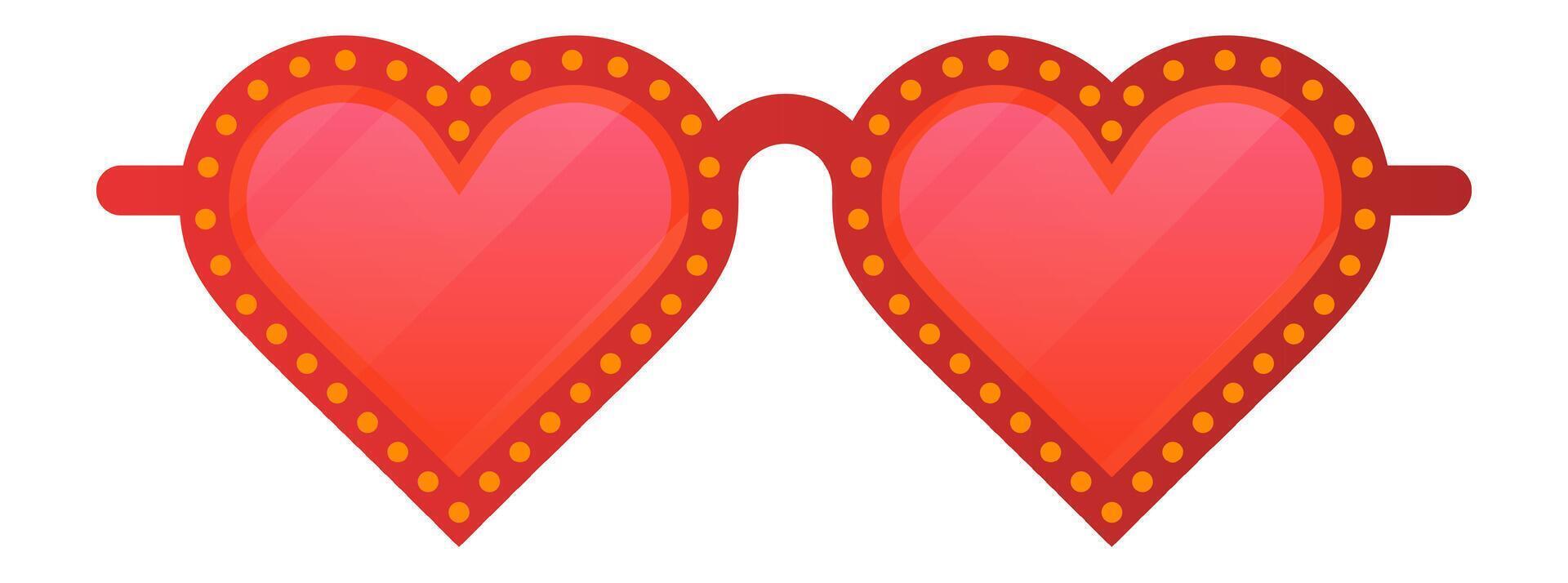 Stylish heart shaped sunglasses with a vibrant red tint and orange dotted frames add a playful touch to any summer outfit, symbolizing love, affection, and a cheerful outlook vector