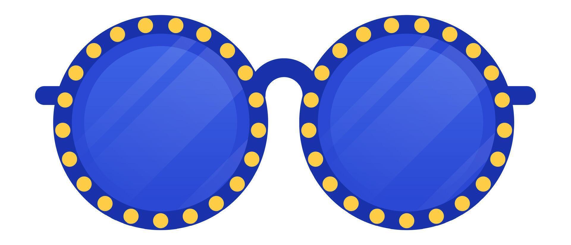 Stylish round blue sunglasses featuring vibrant yellow dots along the rims, creating a fashionable and trendy accessory perfect for enhancing a modern summer look vector