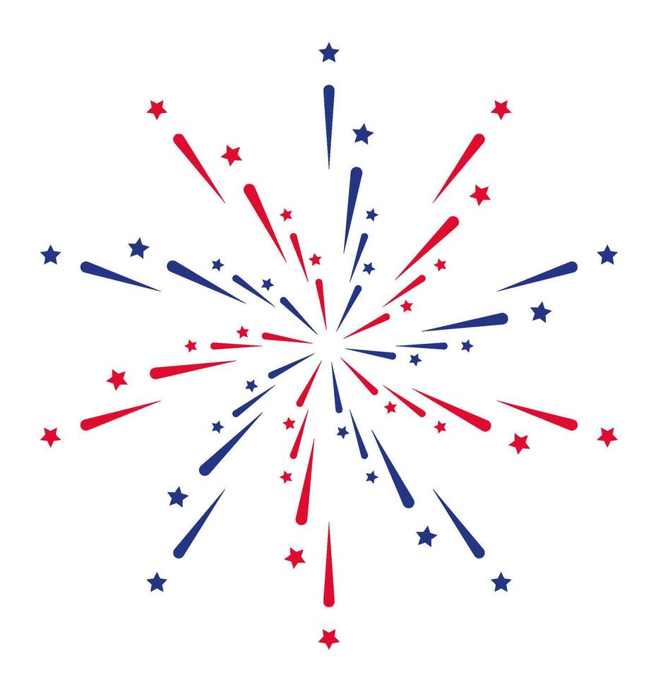 Red and blue firework exploding with small stars, creating a festive atmosphere for celebrations like 4th of July or patriotic events, on a clean white background vector