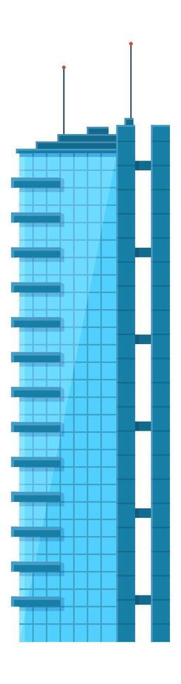 Modern glass skyscraper rising with antennas atop, symbolizing urban development and business growth through contemporary architectural design and sleek, geometric lines vector