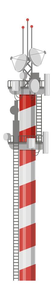 Telecommunication tower equipped with satellite dishes and antennas broadcasting signals, providing seamless connectivity and reliable data transmission for modern communication networks vector