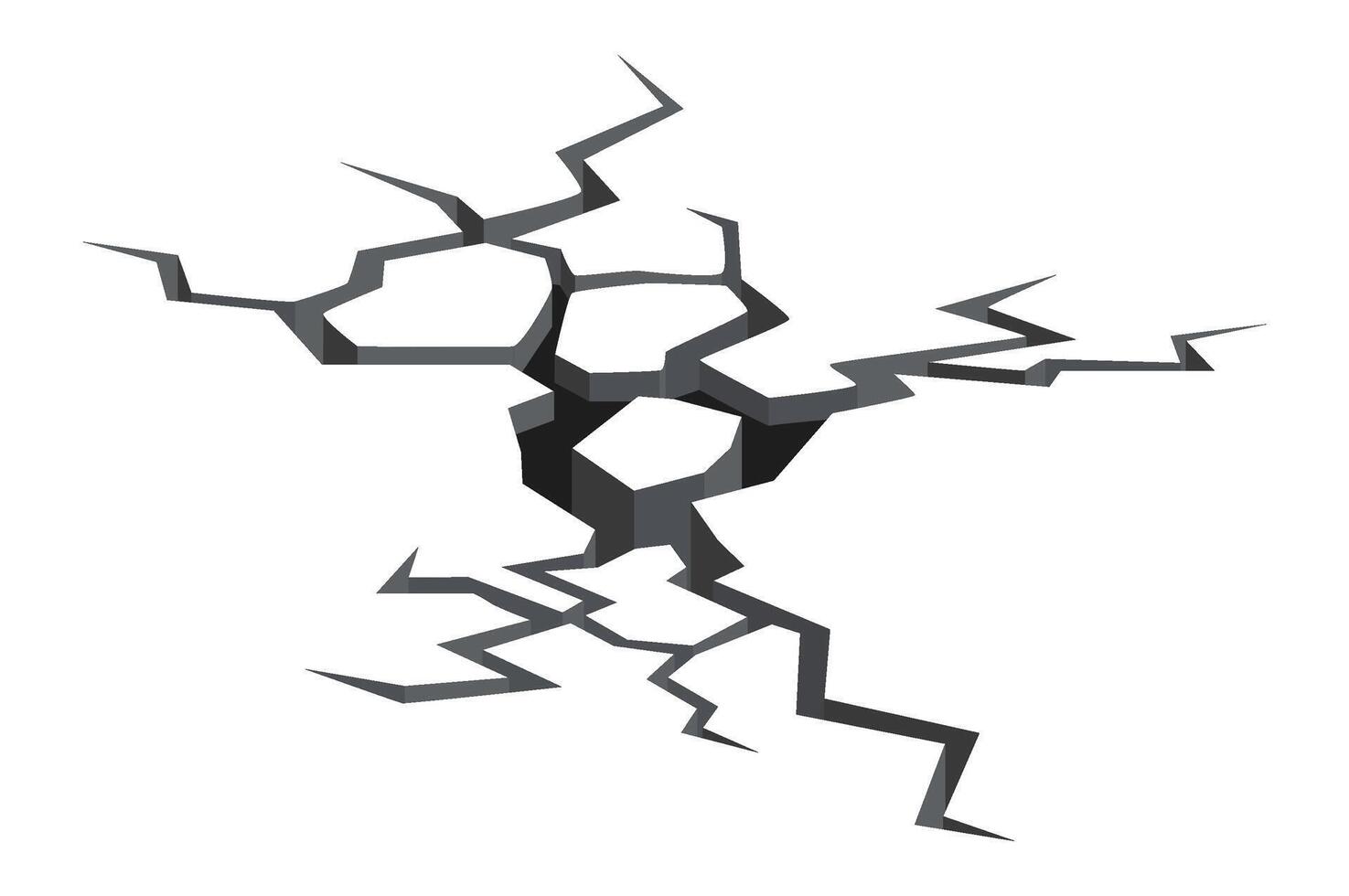 Deep crack splitting the ground creates a significant hole, illustrating the devastating consequences of an earthquake. Surface breaking apart reveals the destructive power of nature's forces vector
