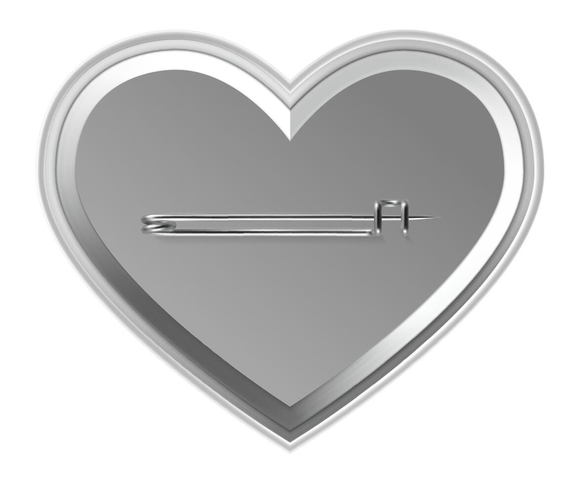 Heart shaped gray pin badge featuring a metallic needle, creating a romantic and symbolic representation perfect for expressing love and affection in various contexts vector