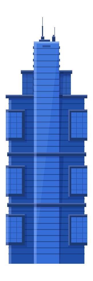Modern blue skyscraper rising with communication antennas on its roof, symbolizing connectivity, progress, and architectural innovation in urban development vector