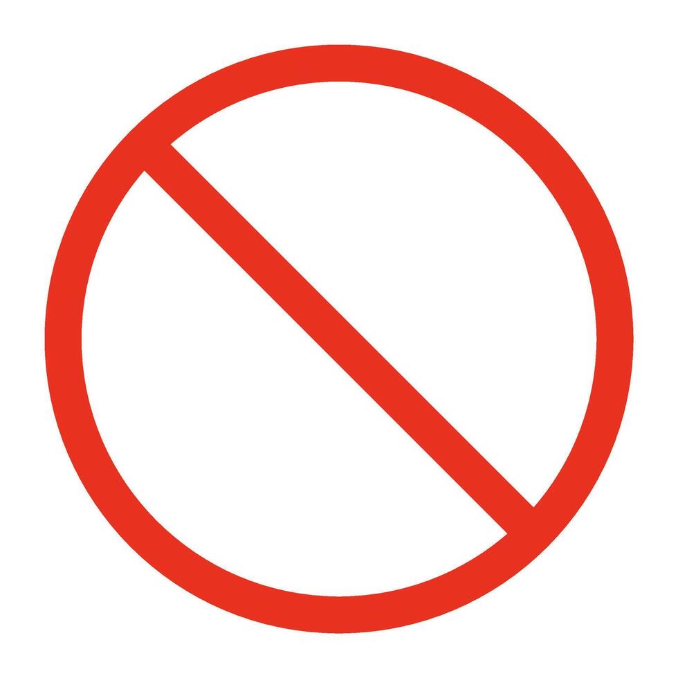 Forbidden circle sign, ban or danger icon. Prohibition red symbol. Red circle with cross line. Restriction, caution, stop isolated illustration vector