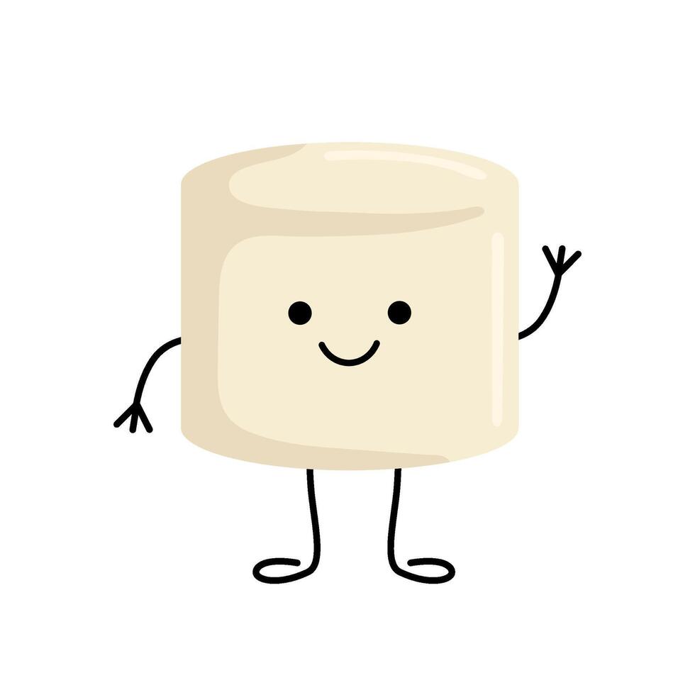 Marshmallow dessert food happy character. Small square candy. Sweet confectionery. illustration vector