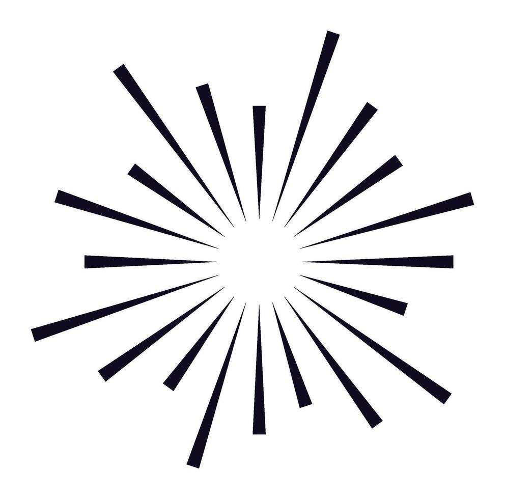 Converging lines radiate outward from a central point, creating a dynamic starburst effect that symbolizes energy, light, and explosive motion in a visually striking design vector