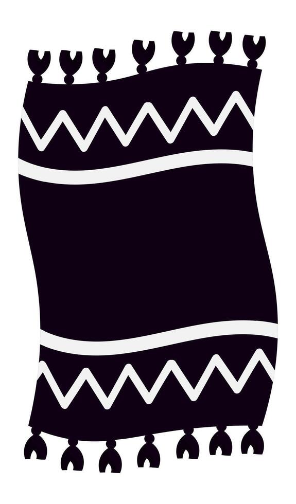 Wavy carpet with tassels and geometric patterns in black and white, creating a decorative and stylish element for interior design or textile projects vector