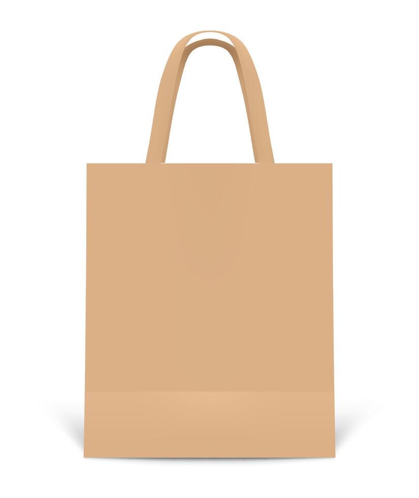 Realistic brown paper shopping bag standing upright on a white background, creating a simple yet effective visual for retail, consumerism, or environmentally conscious shopping concepts vector