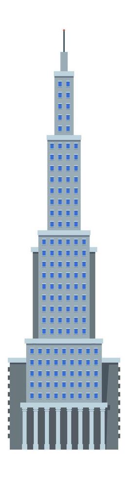 Empire State Building, featuring striking blue windows, an impressive antenna, and classical columns adorning the entrance, stands as an iconic landmark in the heart of New York City vector