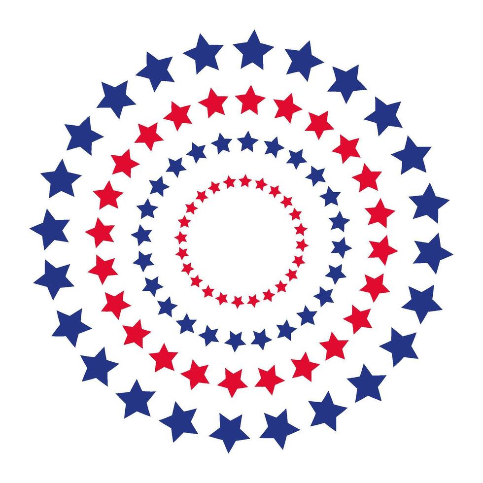 Red and blue five pointed stars arranged in concentric circles create a vibrant and patriotic design, evoking the spirit of United States holidays vector