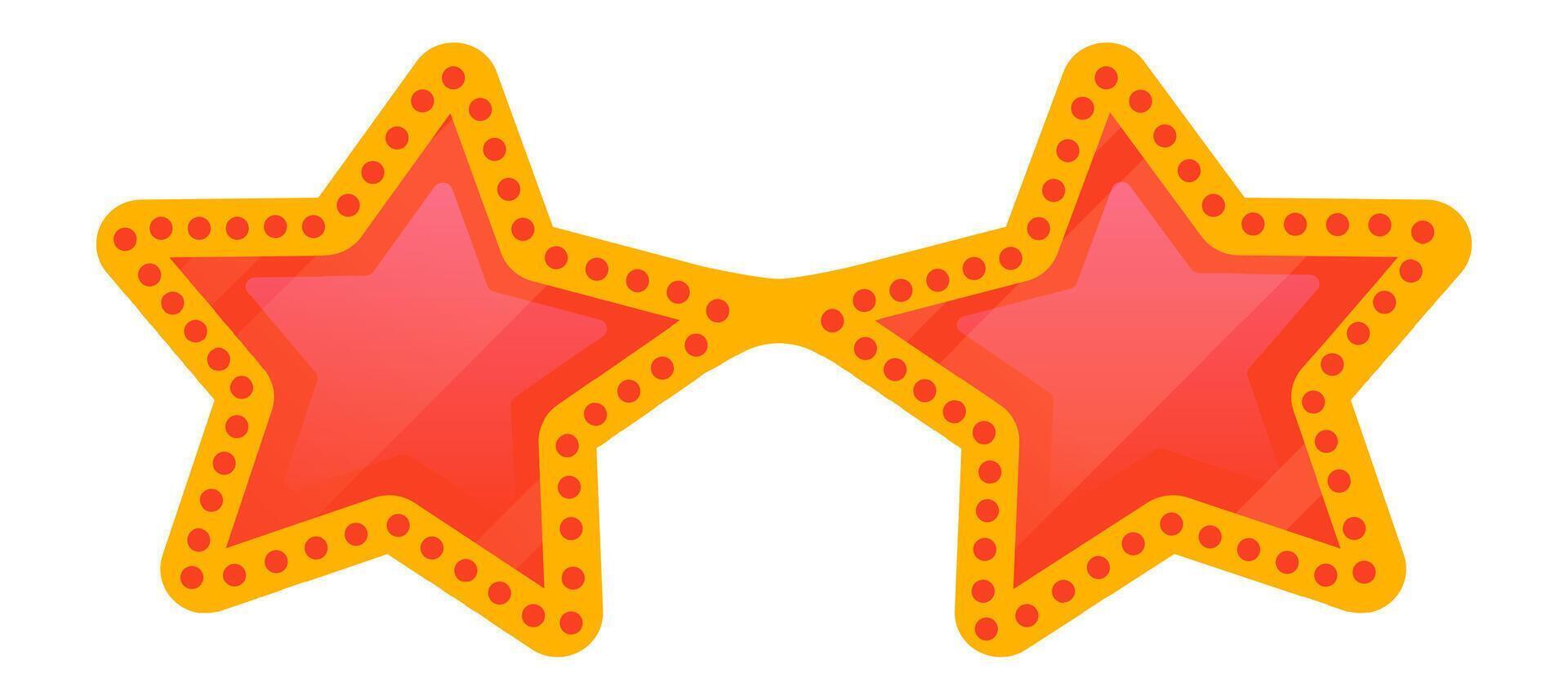 Red star shaped sunglasses with yellow border and dots are creating a funny look, perfect for parties, celebrations, or adding a touch of whimsy to any outfit vector