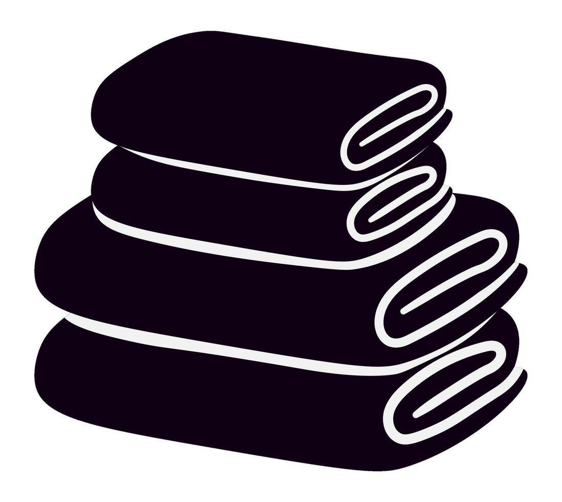 Four rolled up black towels are neatly stacked, creating a pyramid like arrangement, symbolizing organization and relaxation in a spa or home bathroom setting vector