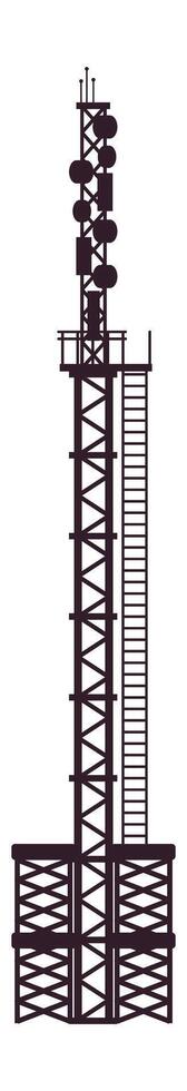 Telecommunication tower silhouette featuring various antennas and a ladder, symbolizing connectivity and the infrastructure of modern communication networks vector