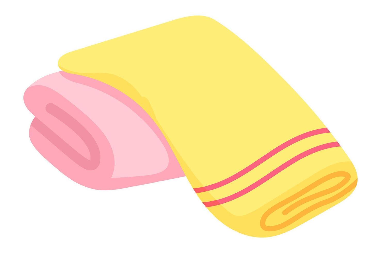 Two rolled beach towels in vibrant pink and sunny yellow, stacked on top of each other, creating a perfect setup for a relaxing day at the beach or poolside enjoyment vector